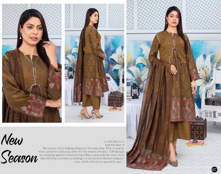 Fiza Noor Aaira- 3Pc Unstitched Jacquard Lawn Suit 1