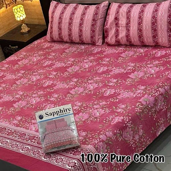 3 pcs cotton printed double bedsheet 1