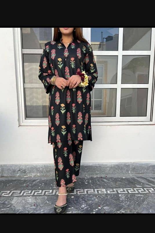 2 Pcs Women's Stitched Linen Printed Suit 1