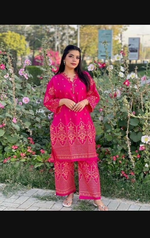 2 Pcs Women's Stitched Linen Printed Suit 2