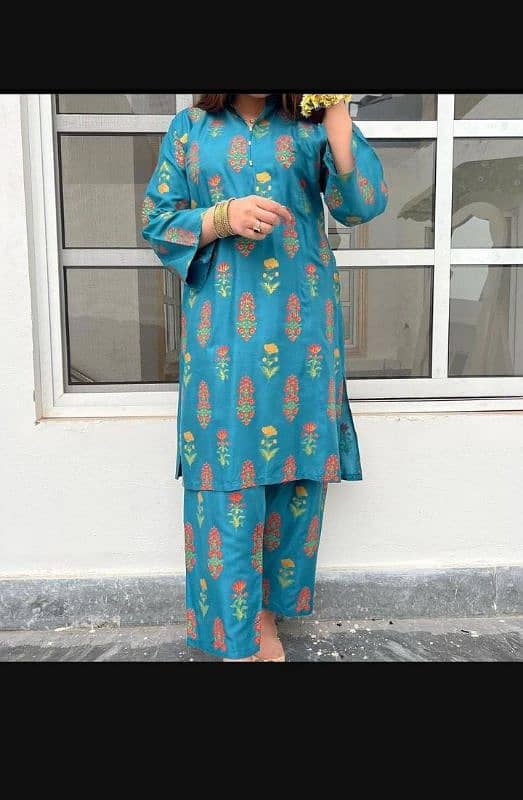 2 Pcs Women's Stitched Linen Printed Suit 8