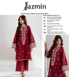 2 PCs women,s unstitched dhank embroidered suit