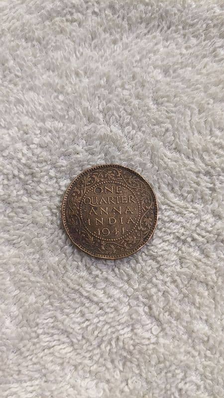 Original One Quarter Anna Indian Coin 1941 1