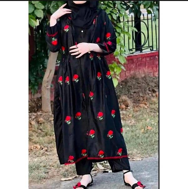 3 pcs womens stitched silk embroidered gown suit 0