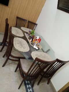 6 chairs glass top dining table