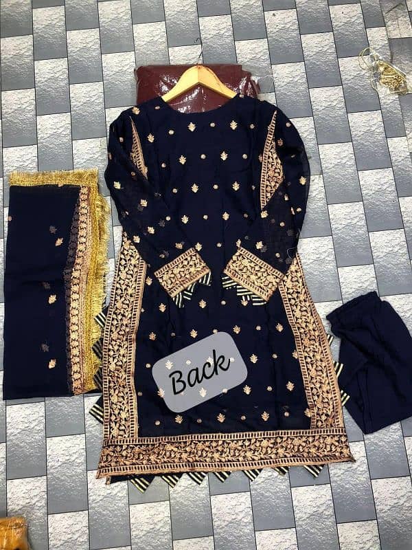 3 Pcs Women's Stitched Chiffon Embroidered Suit 1