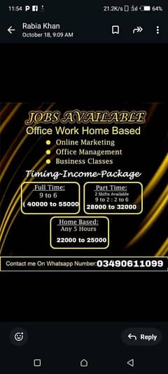 Office work home base online available full time part time