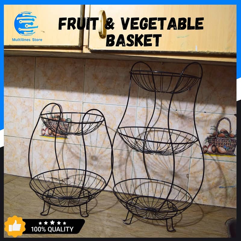 Premium Quality Iron Wire 2 & 3 Tier Fruit Basket Stand Sabzi Stand 0