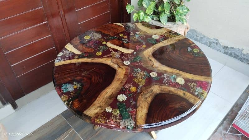 Floral epoxy center table is ready to sale . 1