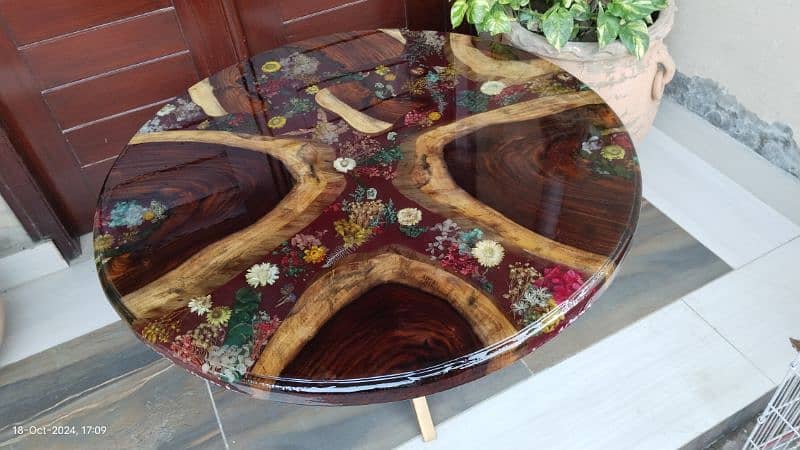 Floral epoxy center table is ready to sale . 3