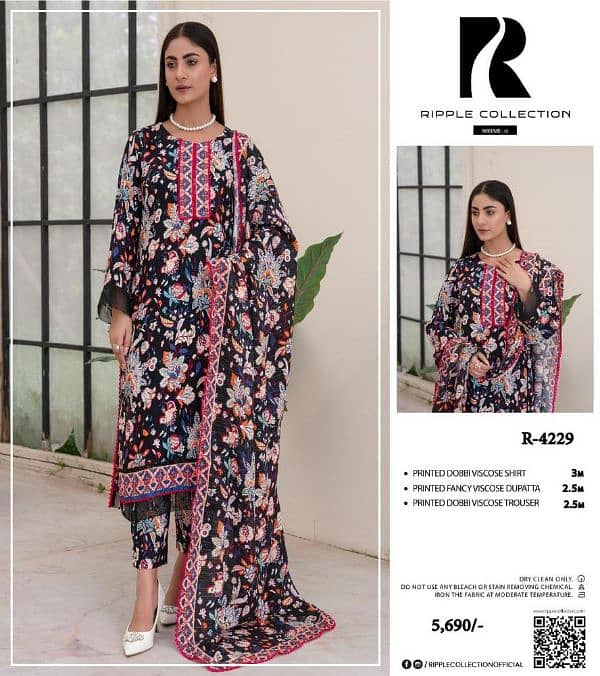 "3 pcs women’s suit, dhanak," "khadder," "printed," and "embroidered. " 6