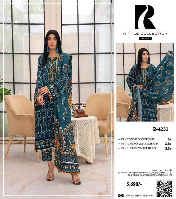 "3 pcs women’s suit, dhanak," "khadder," "printed," and "embroidered. " 9