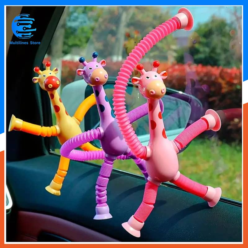 Telescopic Children Suction Cup Giraffe Toy Pop Tubes Stress Relief 0