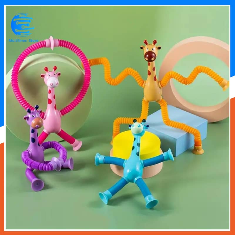 Telescopic Children Suction Cup Giraffe Toy Pop Tubes Stress Relief 8