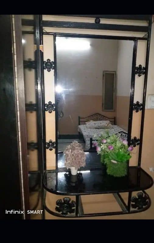 2 door wardrobe with mirror and heavy iron single folding palang 1