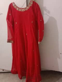 10/10 fresh, red chiffon frock, frilled dupatta and plazzo, 2hrs wear