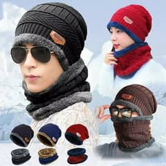 Men's New Fashion Winter Warm Beanie Hat And Scarf Set, Knitted Skull