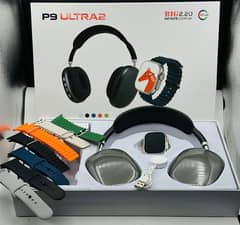 P9 Ultra 2 Smartwatch + P9 Pro Max Headphones Combo, 7 Straps"