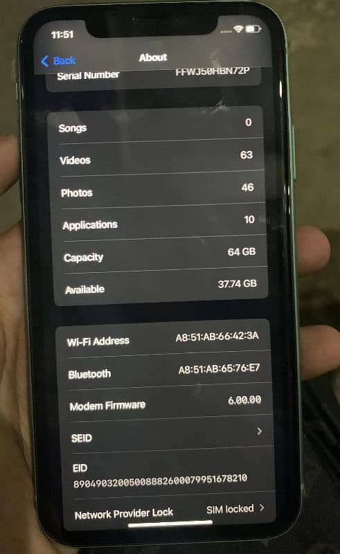 IPHONE 11 JV SIM LOCKED LLA 10BY10 7