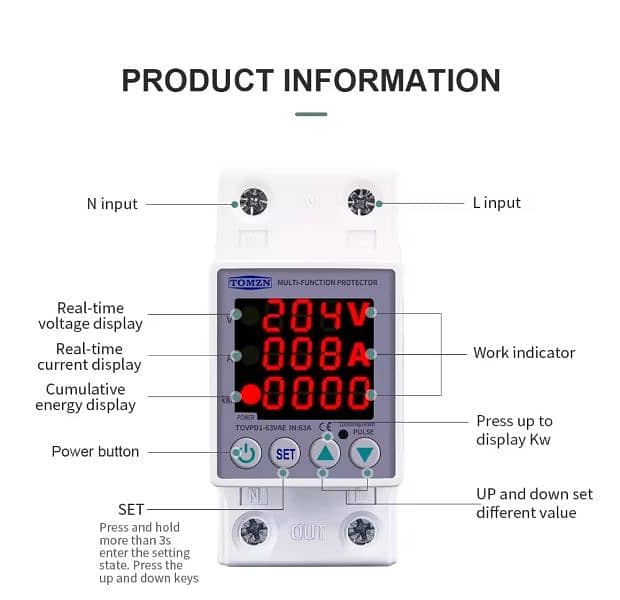 Tomzn 63-A,Over and under voltage controller and protector 3