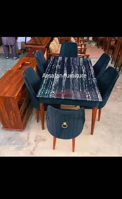 6 seater luxury dining table with marble top 0