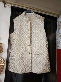 Groom Waist Coat with Heavy Embroidery in Light Golden Colour 0