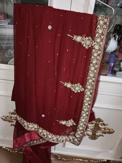 Party Wear Mehroon Saaree with golden Banarsi blouse