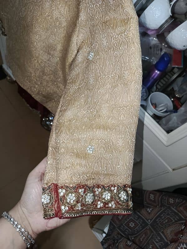 Party Wear Mehroon Saaree with golden Banarsi blouse 4