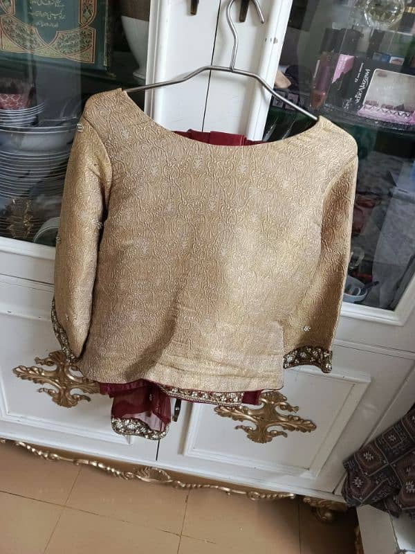 Party Wear Mehroon Saaree with golden Banarsi blouse 6