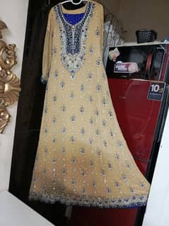 Full Heavy Maxi in Golden Colour with Purple Heavy Dupatta