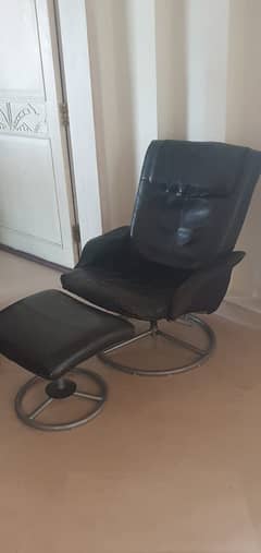 IKEA Leasther chair with foot stool