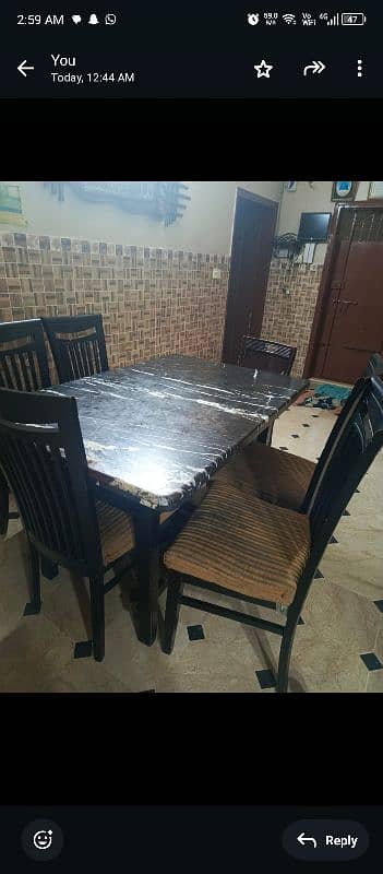 wooden table with marble top 1