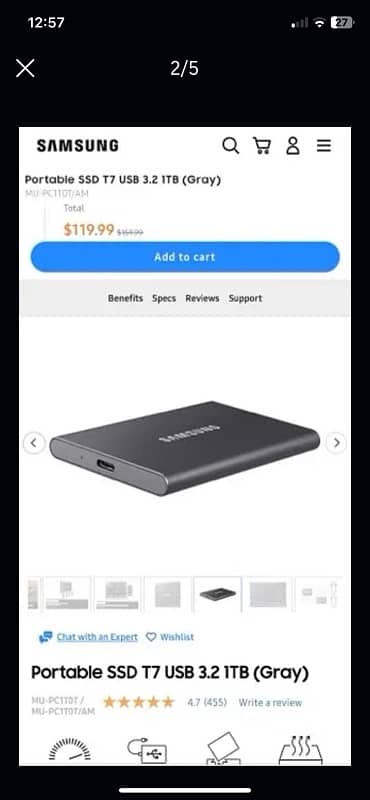 Samsung T7  portable SSD 1TB New 1