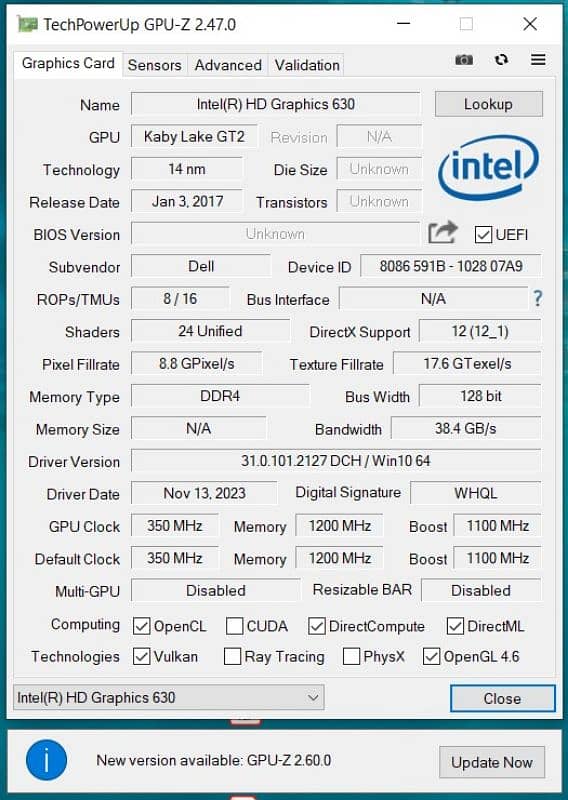 Dell precision 3520 with HQ processor 10