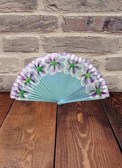 Vintage hand-painted folding fan - Wooden handfan - Spanish/Chinese 3