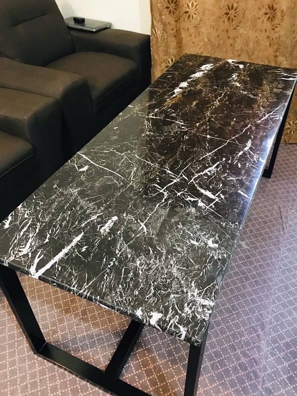 Center Table with Top Black and White Marble Mate Black Iron Frame 1