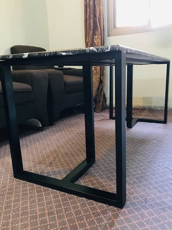 Center Table with Top Black and White Marble Mate Black Iron Frame 3