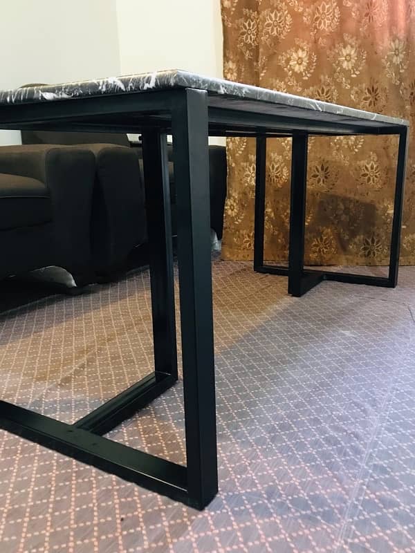 Center Table with Top Black and White Marble Mate Black Iron Frame 4