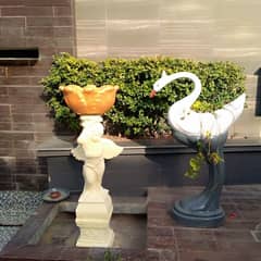 fiberglass decorative items. statues, flower pot, sclpture, bench