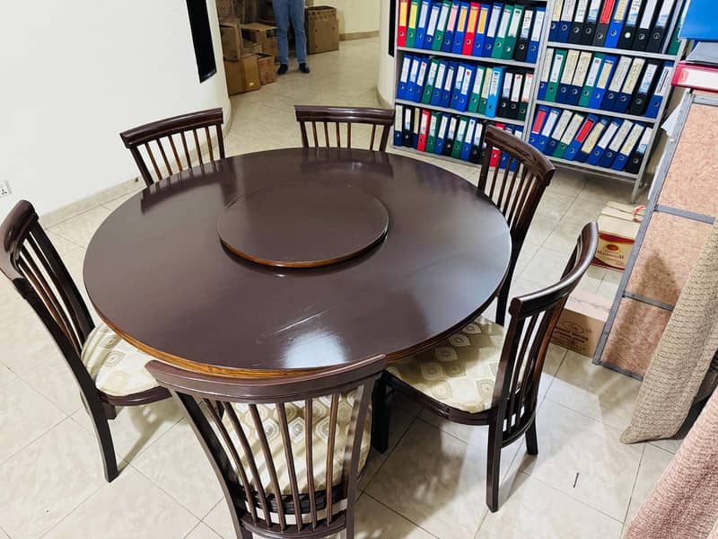 Revolving Top round wooden dining table set with 6 chairs 2