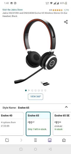 jabra evolve hp 65 Wireless on Ear headphones