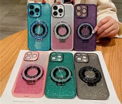 Glitter Wireless + Holder Stand Case For iPhone 13,14,15 PRO and MAX