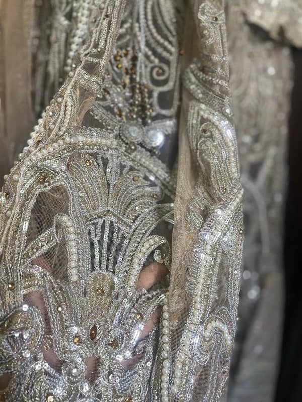 Branded formal Net +embroidery Silver  Mexi for Valima occasion 3