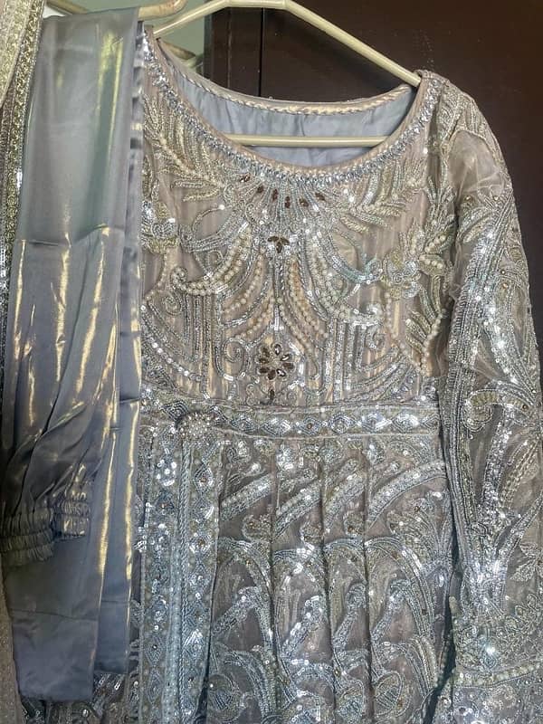 Branded formal Net +embroidery Silver  Mexi for Valima occasion 5