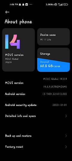 xiaomi mi 11 lite  RAM 6+5 memory 128 0