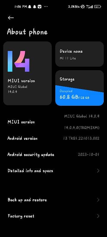 xiaomi mi 11 lite  RAM 6+5 memory 128 0