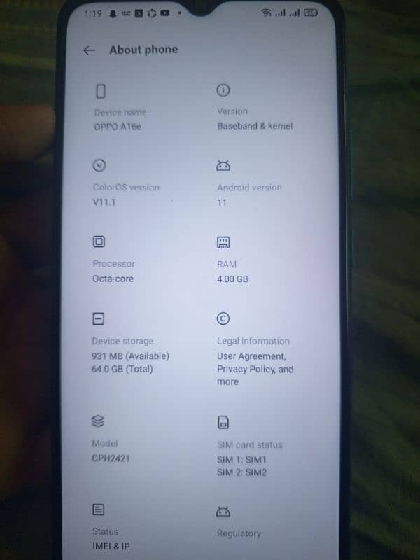 oppo a16e 10/10 condition with box charger 4/64 1