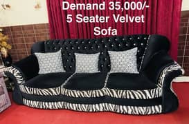 5 Seater Velvet Sofa Black n white Available for Sale