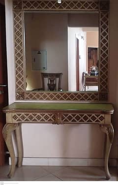 Wall hanging mirror with console table