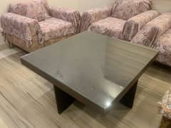 Glass-Top Coffee Table Set with 4 Stools